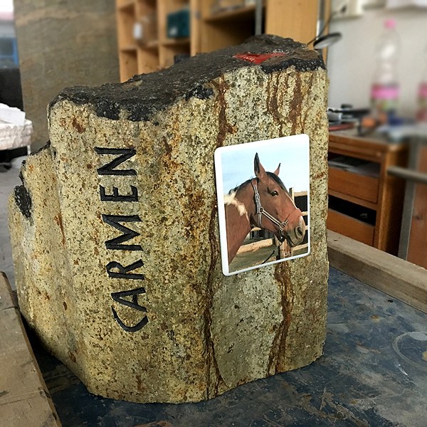 Zechmeister - Gedenkstein für ein Pferd mit rotem Herz und Porzellanfoto